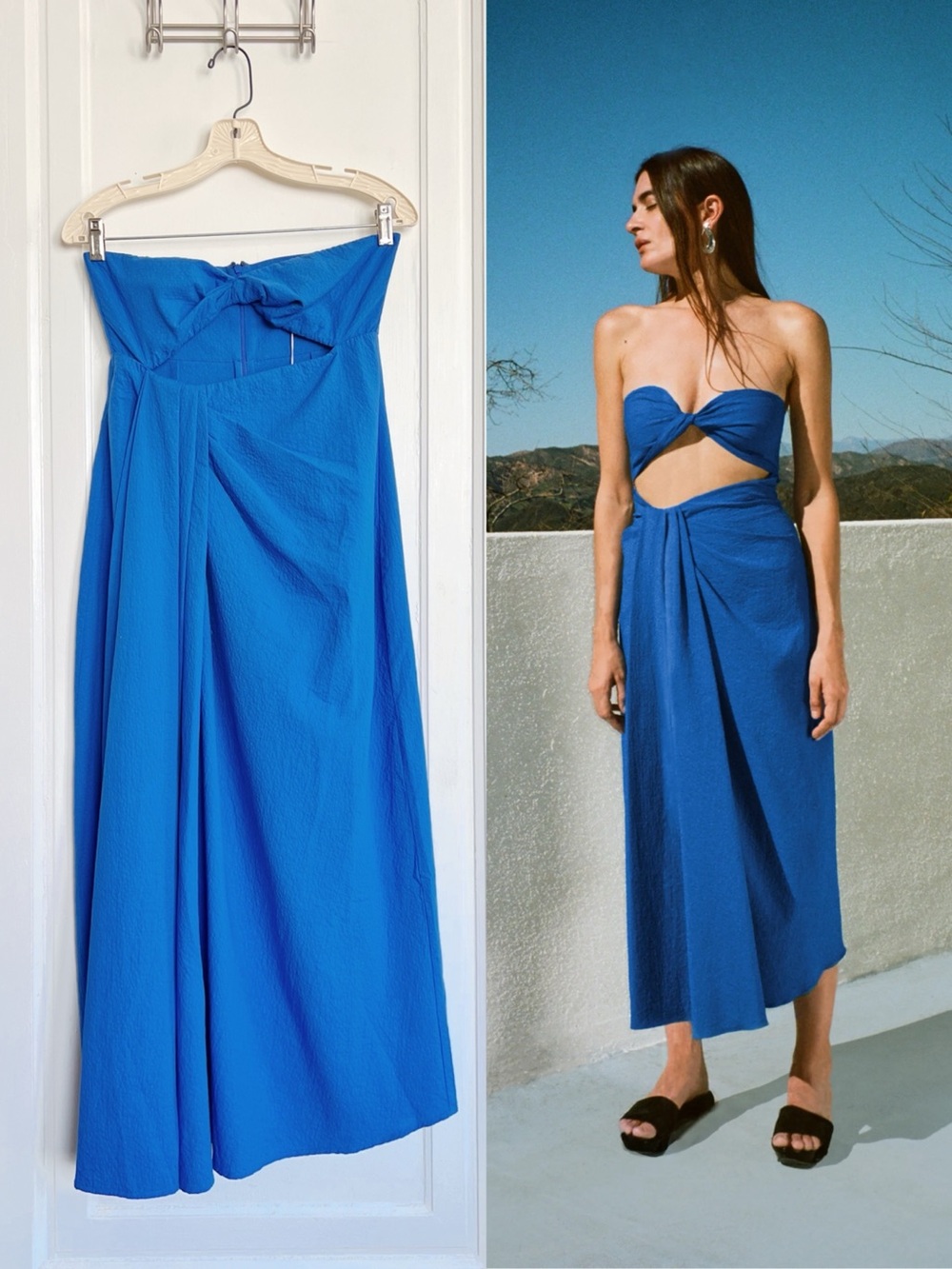 MARA HOFFMAN • Samara Dress cutout strapless midi cotton seersucker Cobalt blue